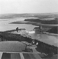 The Möhne dam breached by Upkeep bombs