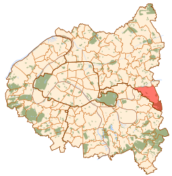 Location (in red) within Paris inner suburbs