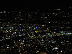 Aerial view of Pittsburgh at night in 2018