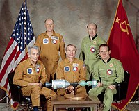 Apollo-Soyuz Test Project (ASTP, 1975), first docking between the two competitor states, testing shared docking systems enabling future cooperation programs away from the competition.[25]