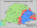 Romanians majorities in the Kingdom of Hungary in 1890 (in blue).
