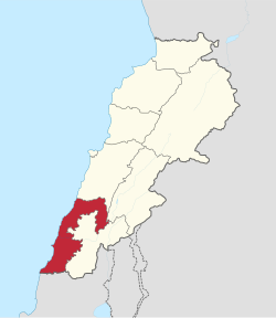 Map of Lebanon with South highlighted