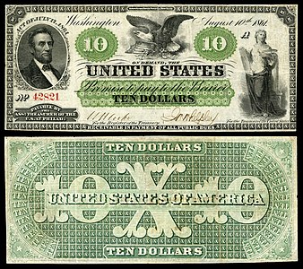 Ten-dollar banknote of the Demand Notes, by the American Banknote Company