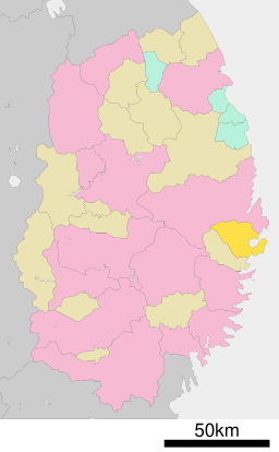 Yamadas läge i Iwate prefektur Städer:      Signifikanta städer      Övriga städer Landskommuner:      Köpingar      Byar