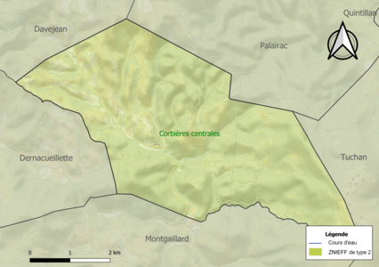 Carte de la ZNIEFF de type 2 sur la commune.