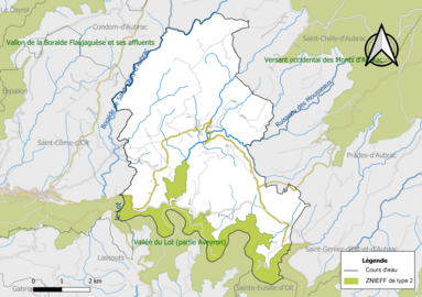 Carte de la ZNIEFF de type 2 de la commune.