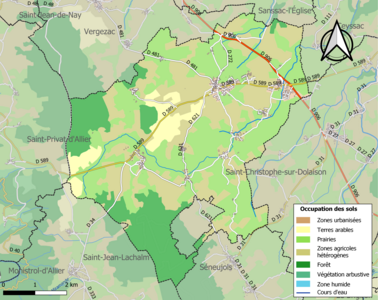 Carte en couleurs des infrastructures et de l'occupation des sols de la commune.