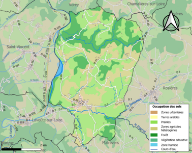 Carte en couleurs des infrastructures et de l'occupation des sols de la commune.