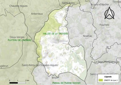 Carte de la ZNIEFF de type 2 sur la commune.