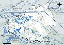 Carte en couleur présentant le réseau hydrographique de la commune