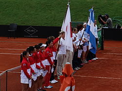 Japanin Fed Cup -joukkue Argentiinaa vastaan vuonna 2014.