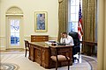 The cane-back armchairs in the Oval Office were made by Davenport & Co. in 1902.