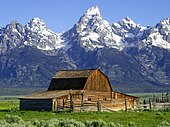 The John Moulton Barn on Mormon Row at the base of the Grand Tetons, Wyoming.