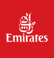 The Emirates logo is written in traditional Arabic calligraphy