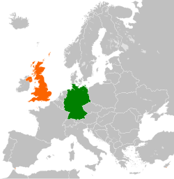 Map indicating locations of Germany and United Kingdom