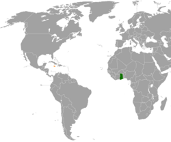 Map indicating locations of Ghana and Jamaica