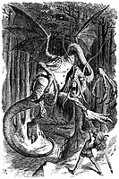 The Jabberwock, as illustrated by John Tenniel for Lewis Carroll's Through the Looking-Glass, including the poem "Jabberwocky"