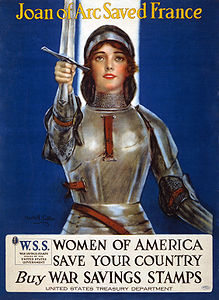 Joan of Arc saved France–Women of America, save your country–Buy War Savings Stamps at War savings stamps of the United States, by Coffin and Haskell (edited by Durova)