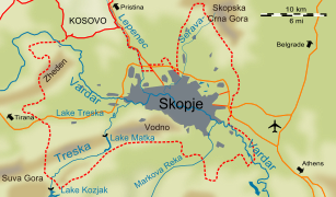The city of Skopje; its administrative limits are in red.