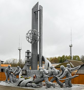 Monument to Those Who Saved the World is a monument in Chernobyl, Ukraine, to the firefighters and liquidators who died stopping the fire at the Chernobyl Nuclear Power Plant in 1986 after the catastrophic nuclear accident there and from the clean-up efforts that took place to limit the spread of nuclear contamination.