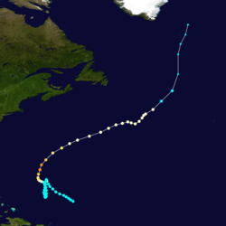 Trajectoire de Nicole passant par les Bermudes.