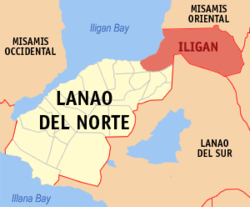 Mapa han Lanao del Norte nga nagpapakita kon hain nahamutangan an Syudad han Iligan