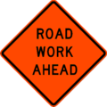 Image 29An orange diamond sign for upcoming roadworks. The worded legend shown here is banned by the 1968 Vienna Convention on Road Signs and Signals, but is allowed in the 2009 Manual on Uniform Traffic Control Devices. (from Roadworks)