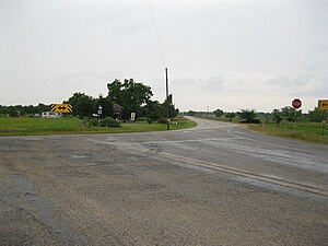 FM 1161 curves sharply to the northeast at its junction with FM 640 in Spanish Camp.