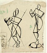 Two ink sketches of Krishna playing the Flute, van Doesburg, early 20th century