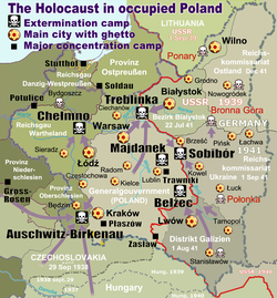 Płock (Schröttersburg) deployment location of Einsatzgruppe B, east of Chelmno extermination camp. Solid red line denotes the German–Soviet frontier – starting point for Operation Barbarossa.