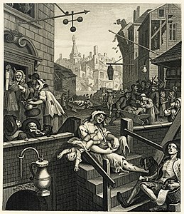 Gin Lane at Gin Craze, by Samuel Davenport after William Hogarth
