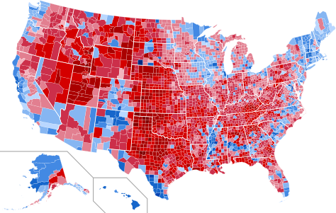 Results by county, shaded according to winning candidate's percentage of the vote