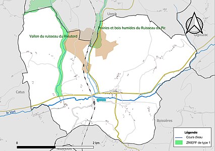 Carte des ZNIEFF de type 1 sur la commune.