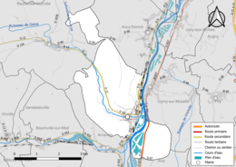 Carte en couleur présentant le réseau hydrographique de la commune