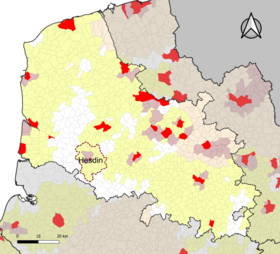 Localisation de l'aire d'attraction d'Hesdin dans le département du Pas-de-Calais.