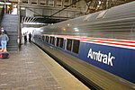 Amfleet cars on the eastbound Three Rivers in Harrisburg in 2002