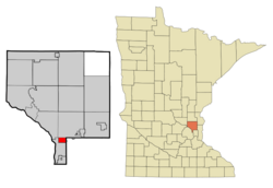 Location of the city of Spring Lake Park within Anoka and Ramsey Counties in the state of Minnesota