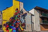 Unicorn made of waste by Portuguese street artist Artur Bordalo (BordaloII) at NuArt Festival Aberdeen (2018)
