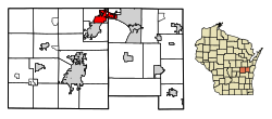 Location of Menasha in Calumet County, Wisconsin.