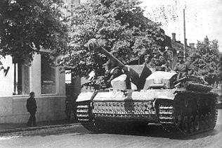 German StuG III Ausf.F/8 in Finland showing concrete armour added to superstructure.