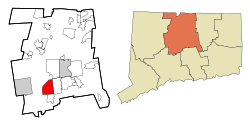 New Britain's location within Hartford County and Connecticut