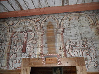 View of the rosemaling on the interior walls