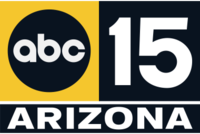 Three boxes. In the top-left box, the black ABC logo on a yellow background. In the top-right box, a white sans serif 15 on a black background. On the bottom, the white lettering "ARIZONA" in a sans serif on a black background.