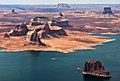 Aerial view looking south. Dominguez Butte left of center nearest water's edge. (Tower Butte upper right corner. Padres Butte in lower right corner. LeChee Rock centered on horizon)