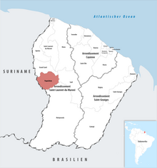 Location of the commune (in red) within French Guiana