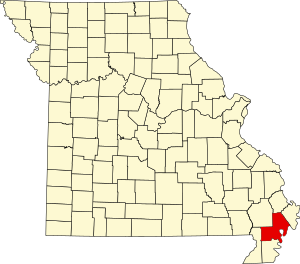 Map of Missouri highlighting New Madrid County