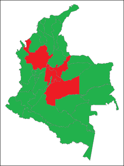 Distribución de Mesagrion leucorrhinum, en rojo los lugares donde habita.