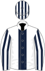 White, Dark Blue stripe, striped sleeves and cap