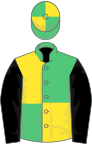 Emerald Green and Yellow (quartered), Black sleeves