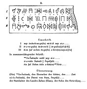 Perforated stone with Linear Elamite text, and a proposed reading by Frank (1912, pp. 32–33).